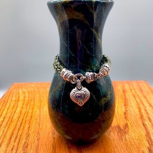 Judith Ripka green quartz and leather band in 7 inch sterling silver 🍀